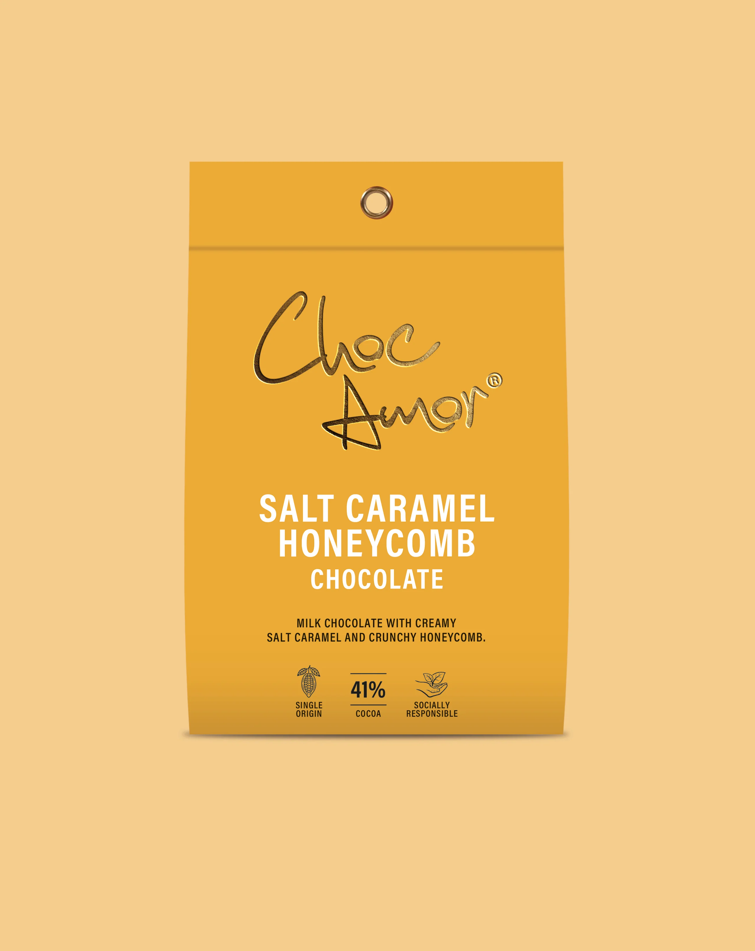 Choc Amor Salt Caramel and Honeycomb product pouch for a treat-led chocolate gift