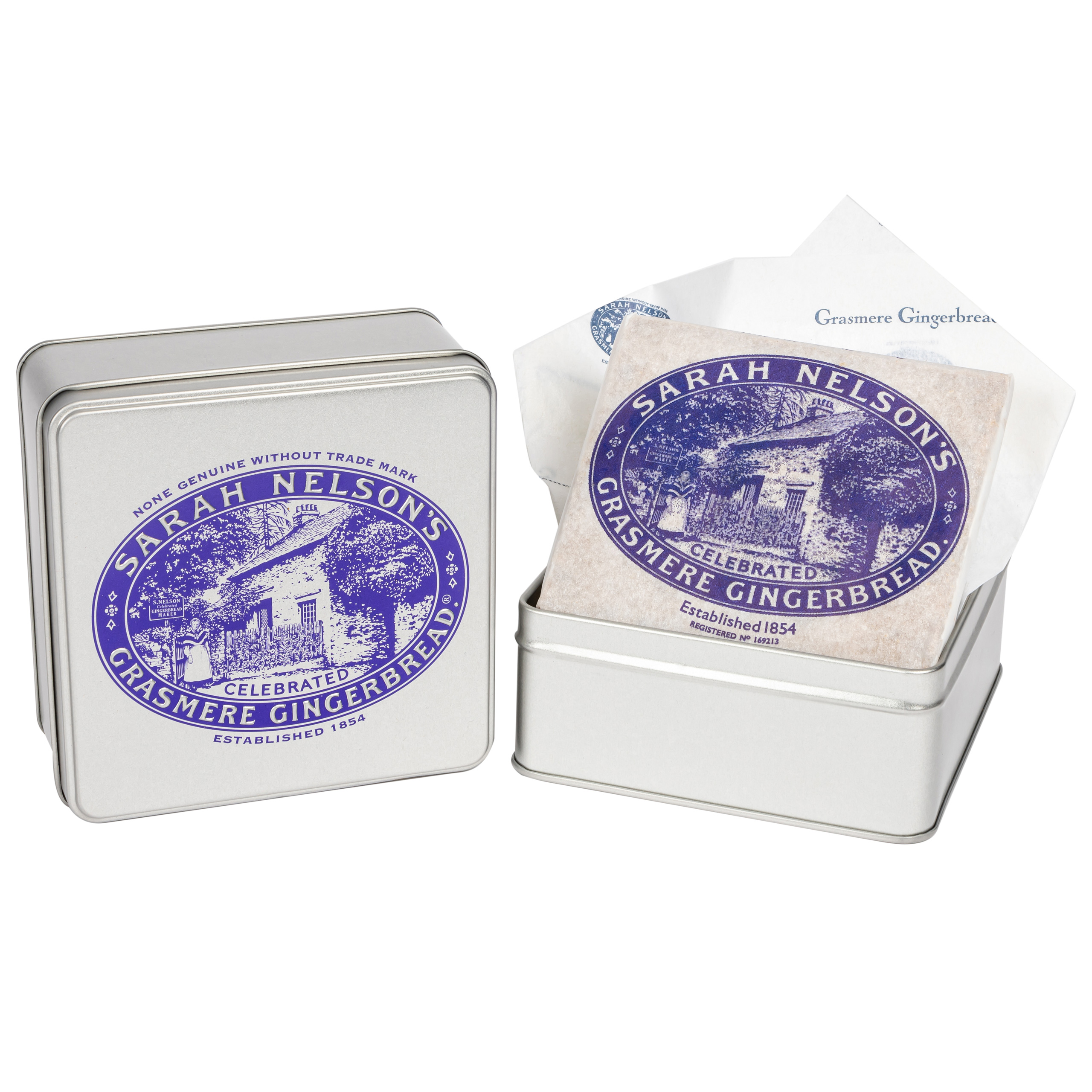 Grasmere Gingerbread presentation tin with wrapped pieces